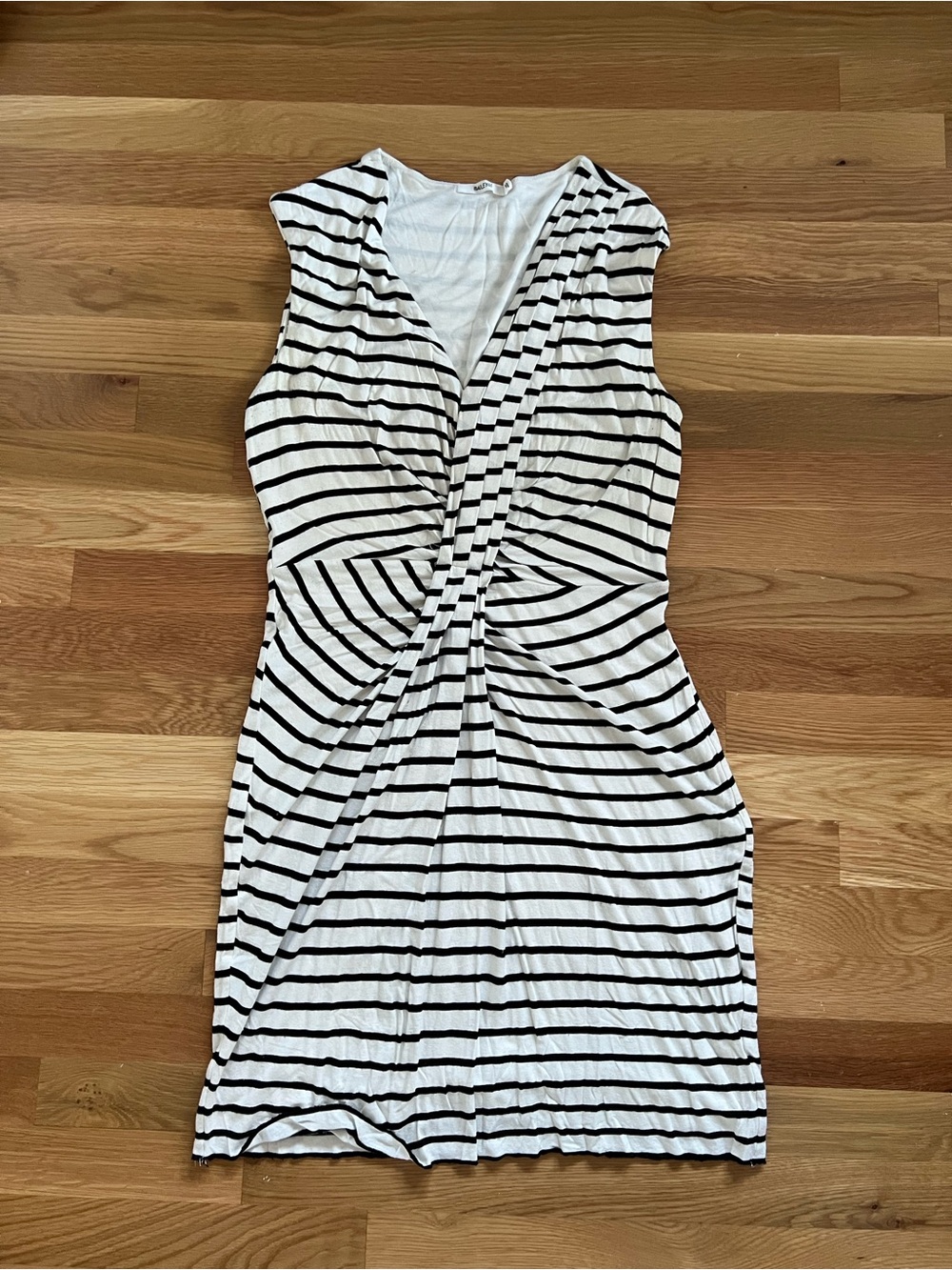 Bailey 44 Black & White Striped Twist-Front Midi Dress